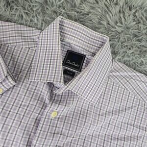 David Donahue Mens 16.5 34/35 Purple Check Trim Fit Cotton Dress Shirt